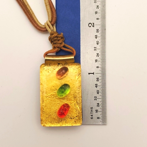 Metallic dichroic glass necklace with cord - Picture 2 of 4